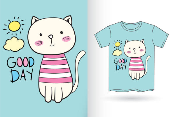 可爱猫咪图案服装印花裁片设计