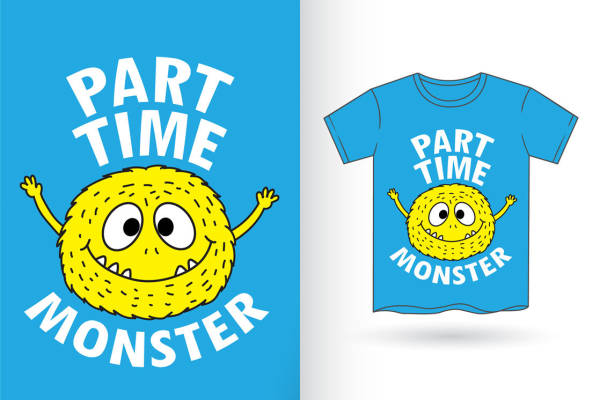 卡通怪兽图案裁片印花，适合儿童服装设计