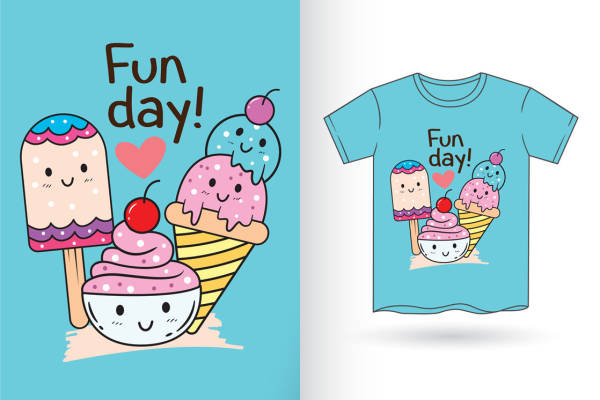 可爱冰淇淋图案服装印花裁片印花