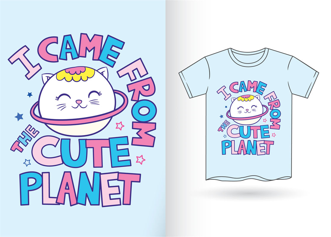 可爱猫咪星球印花图案，打造个性服装