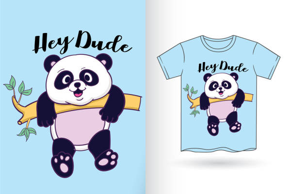 熊猫抱竹枝，萌趣服装印花设计