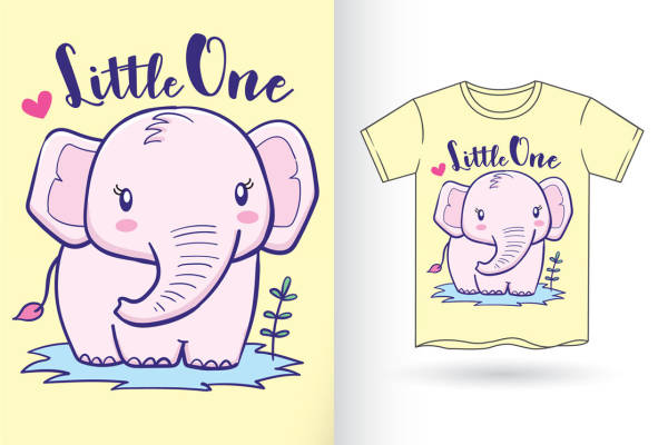可爱大象图案服装印花裁片设计