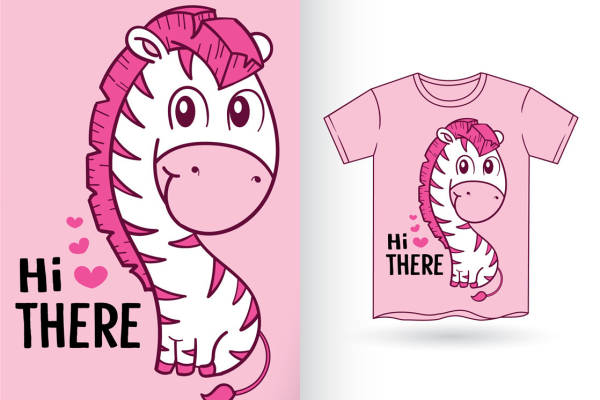 可爱粉白斑马印花图案，适合儿童服装印花