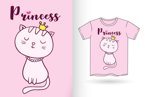 可爱公主猫印花图案,适合儿童服装印花设计