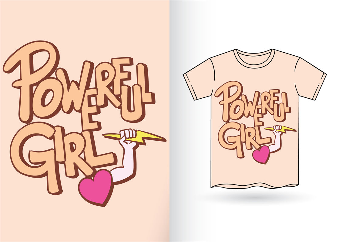 服装印花素材：POWERFUL GIRL 女士T恤印花设计