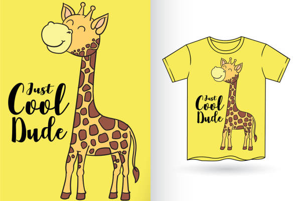 卡通长颈鹿裁片印花设计，创意服装印花图案