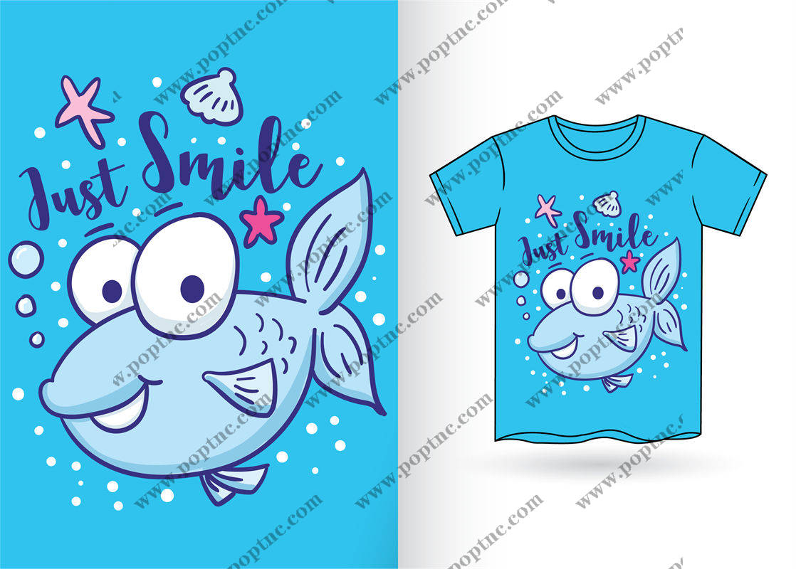 可爱卡通鱼图案服装印花裁片设计