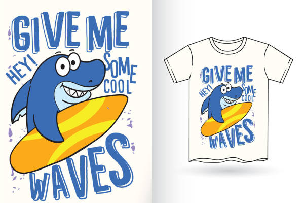 海洋风鲨鱼图案服装印花裁片