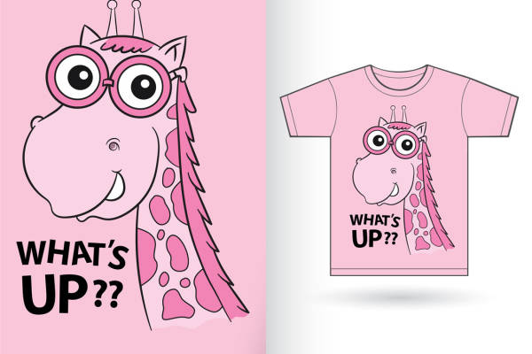 可爱卡通长颈鹿印花设计,适合儿童服装印花