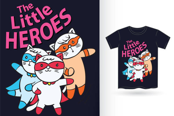 可爱猫咪超级英雄服装印花裁片