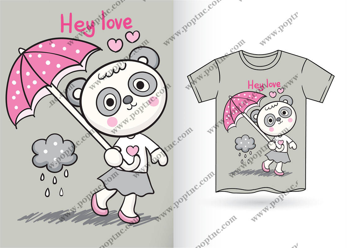 可爱熊猫撑伞印花图案,服装印花裁片设计灵感