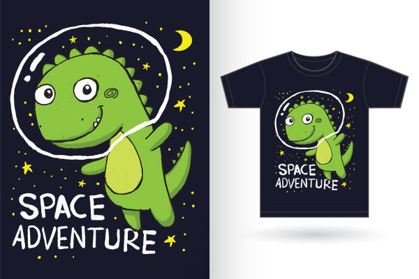 可爱恐龙宇航员印花图案,适合儿童服装印花