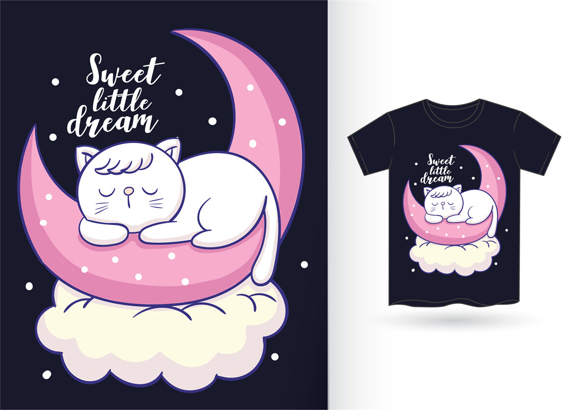 可爱猫咪月亮印花设计，打造个性服装