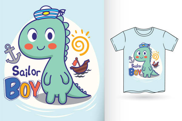卡通恐龙海员印花图案，打造个性服装印花