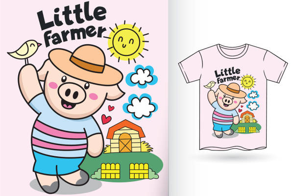 可爱小猪农夫服装印花设计