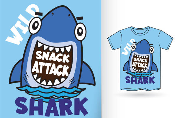 卡通鲨鱼印花图案，创意服装印花素材