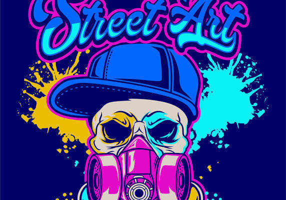 街头艺术骷髅头印花图案，适合服装裁片印花