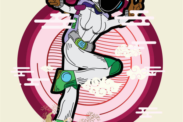 未来科技感服装印花：太空宇航员图案裁片印花