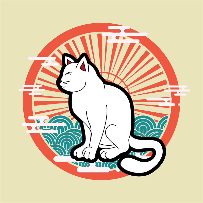 日式猫咪图案裁片印花，轻松打造个性服装