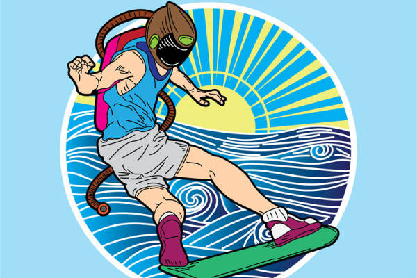 夏日海滩风潮:卡通冲浪者服装印花设计