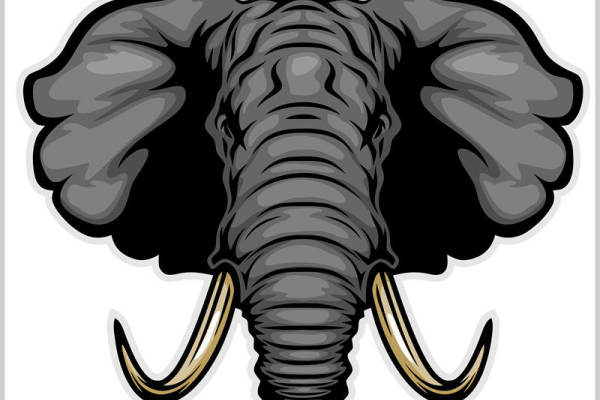 大象头像裁片印花:自然风格动物图案服装印花