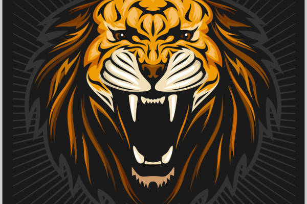 凶猛狮子头像印花图案，适用于服装裁片印花设计