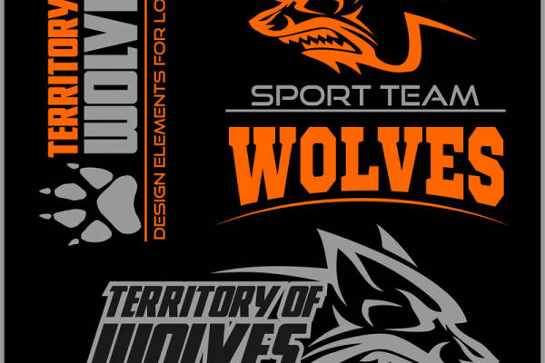 狼头图案裁片印花设计，适合运动服装