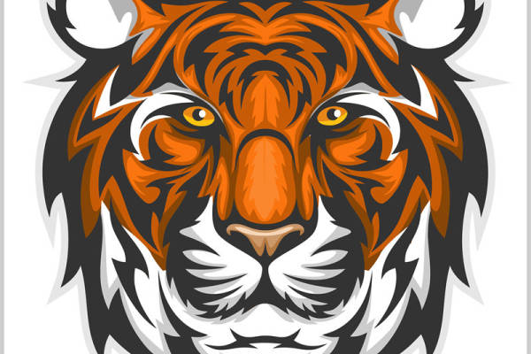 老虎头像裁片印花设计，时尚动感服装印花素材