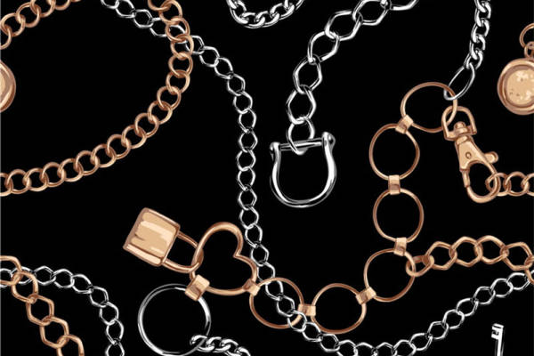 复古金属链条图案服装印花裁片设计