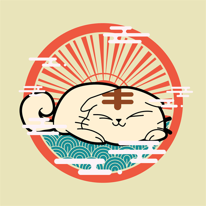轻松日式和风，适合服装印花的可爱猫咪图案