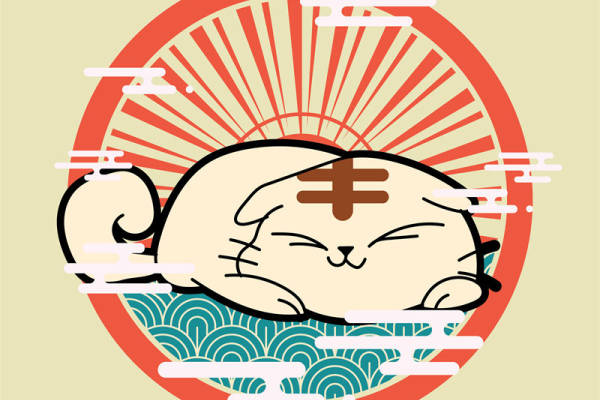 轻松日式和风,适合服装印花的可爱猫咪图案