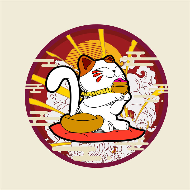 招财猫图案服装印花素材，时尚与财运并存