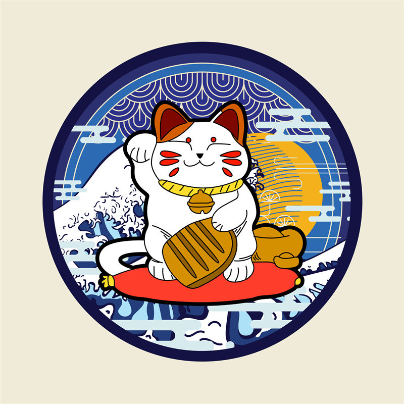 招财猫纹样裁片印花，打造幸运服装