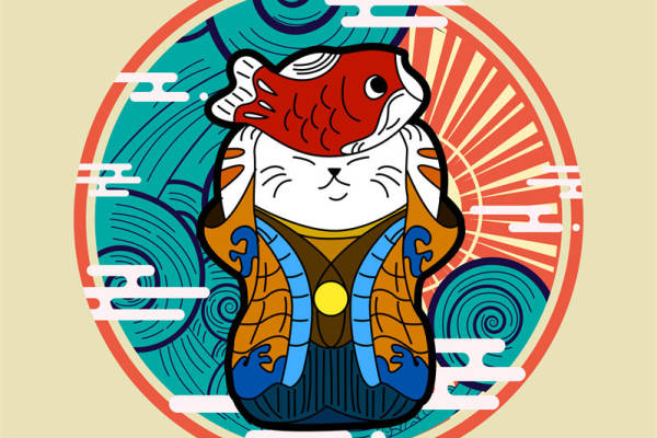 和风招财猫裁片印花设计，打造个性服装