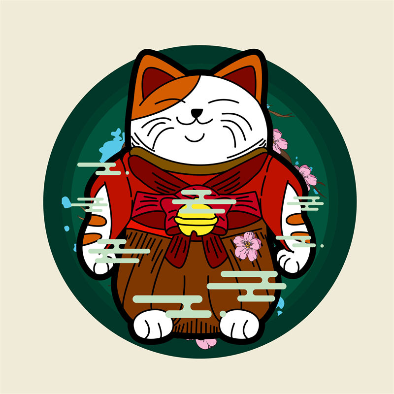 招财猫印花图案：服装印花裁片设计灵感