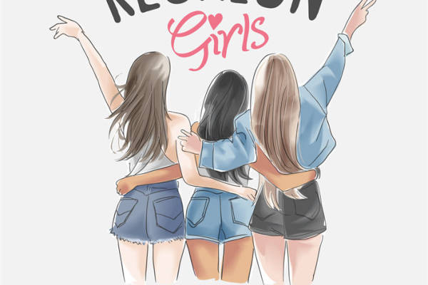 时尚女孩团背影印花图案，打造个性服装