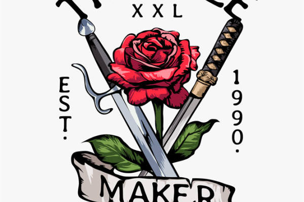 复古剑与玫瑰花型印花裁片，打造个性服装