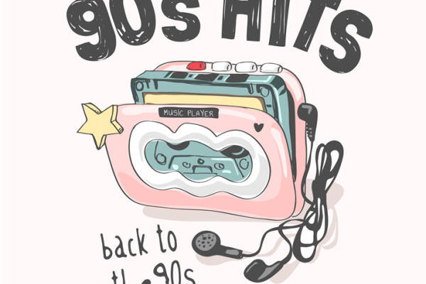 90年代复古音乐播放器印花图案，适合服装裁片印花设计