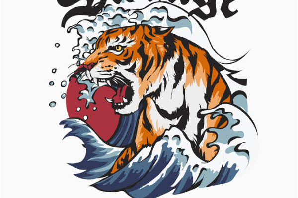 老虎图案裁片印花设计，适用于服装印花
