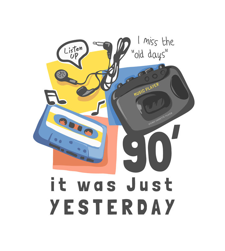 90年代怀旧音乐主题服装印花裁片