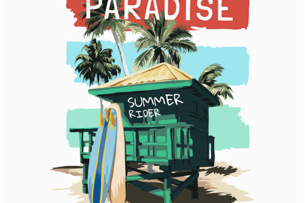 夏日海滩风情服装印花裁片设计