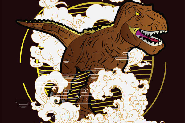 恐龙纹样裁片印花：复古风服装印花设计