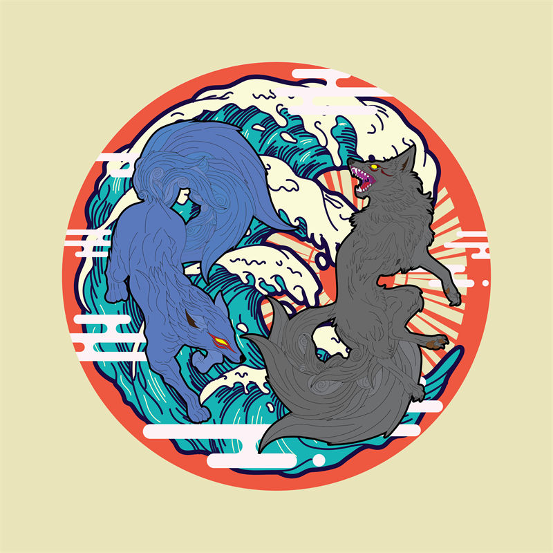 神秘狼与浪花：服装印花裁片设计灵感