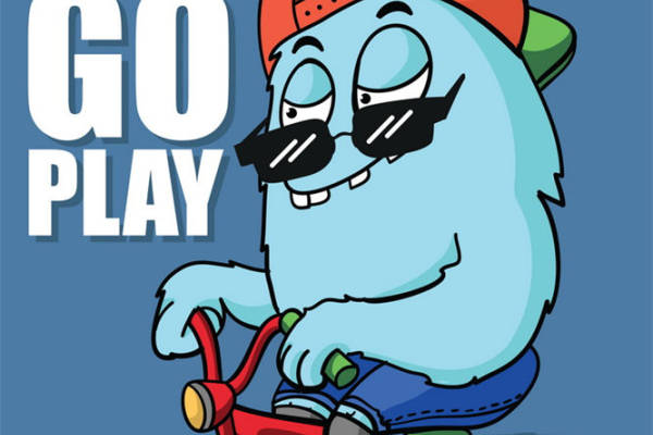 趣味卡通怪兽骑车图案，轻松打造个性服装印花