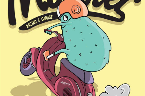 复古卡通怪兽赛车手服装印花素材