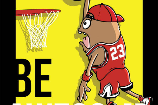 篮球运动员扣篮图案裁片印花，适合运动风服装设计