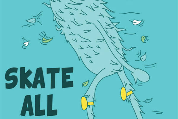 卡通企鹅滑板印花图案,创意服装印花设计