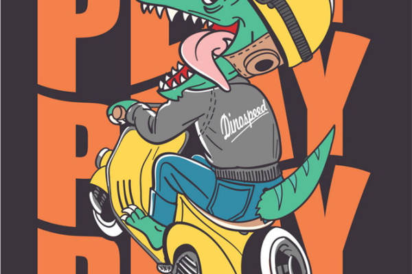 恐龙骑摩托，创意服装印花设计