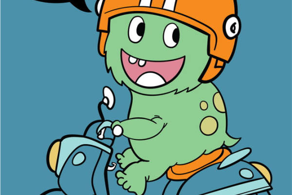 卡通怪兽骑摩托车裁片印花，时尚个性服装印花素材