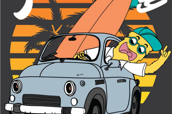 复古风冲浪日服装印花图案